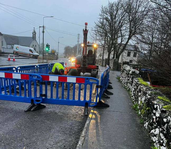 Water mains works in village setting